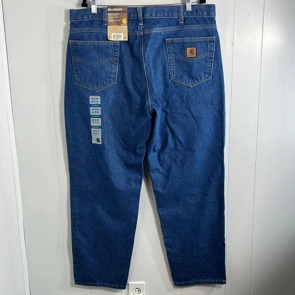 NWT Carhartt Relaxed Fit Tapered Leg Dark Blue Jeans Mens Size 40x30 - Picture 2 of 9